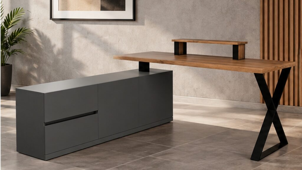 Bespoke furniture combination of wood and metal